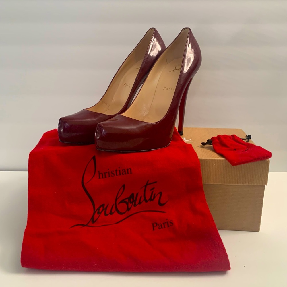 Christian Louboutin Rolando 120 Platform Pump Patent Leather Red Heels 39.5 9 7